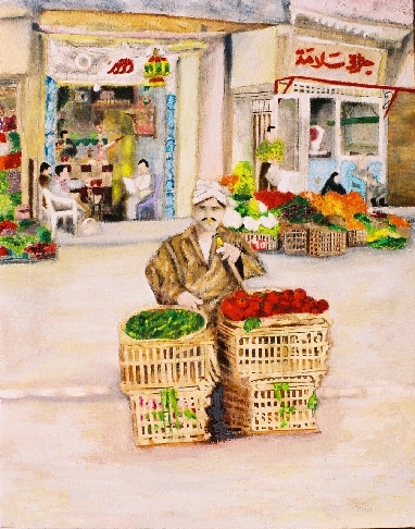 Soliman Gohar street - figurative painting by Khalda Hamouda 