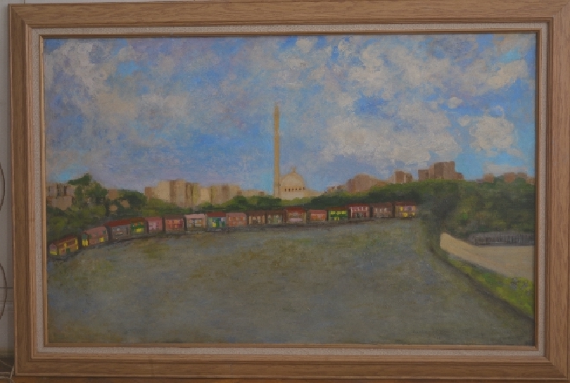 The 15th of May Bridge - Landscape painting in oil by Khalda Hamouda 