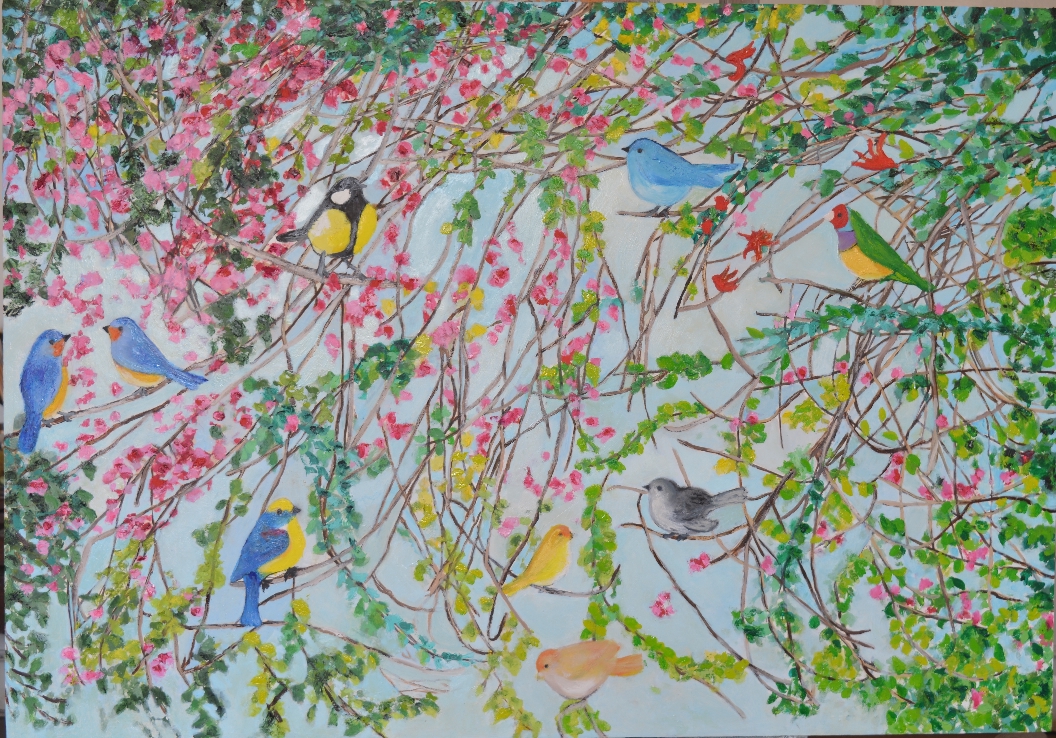 My Paradise - Surrealism oil on board by Khalda Hamouda
